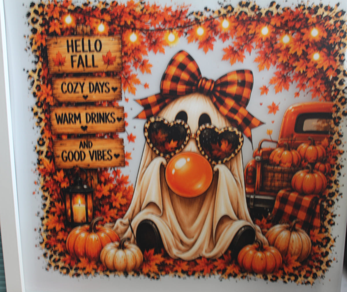 Fall Ghost lights and pumpkins