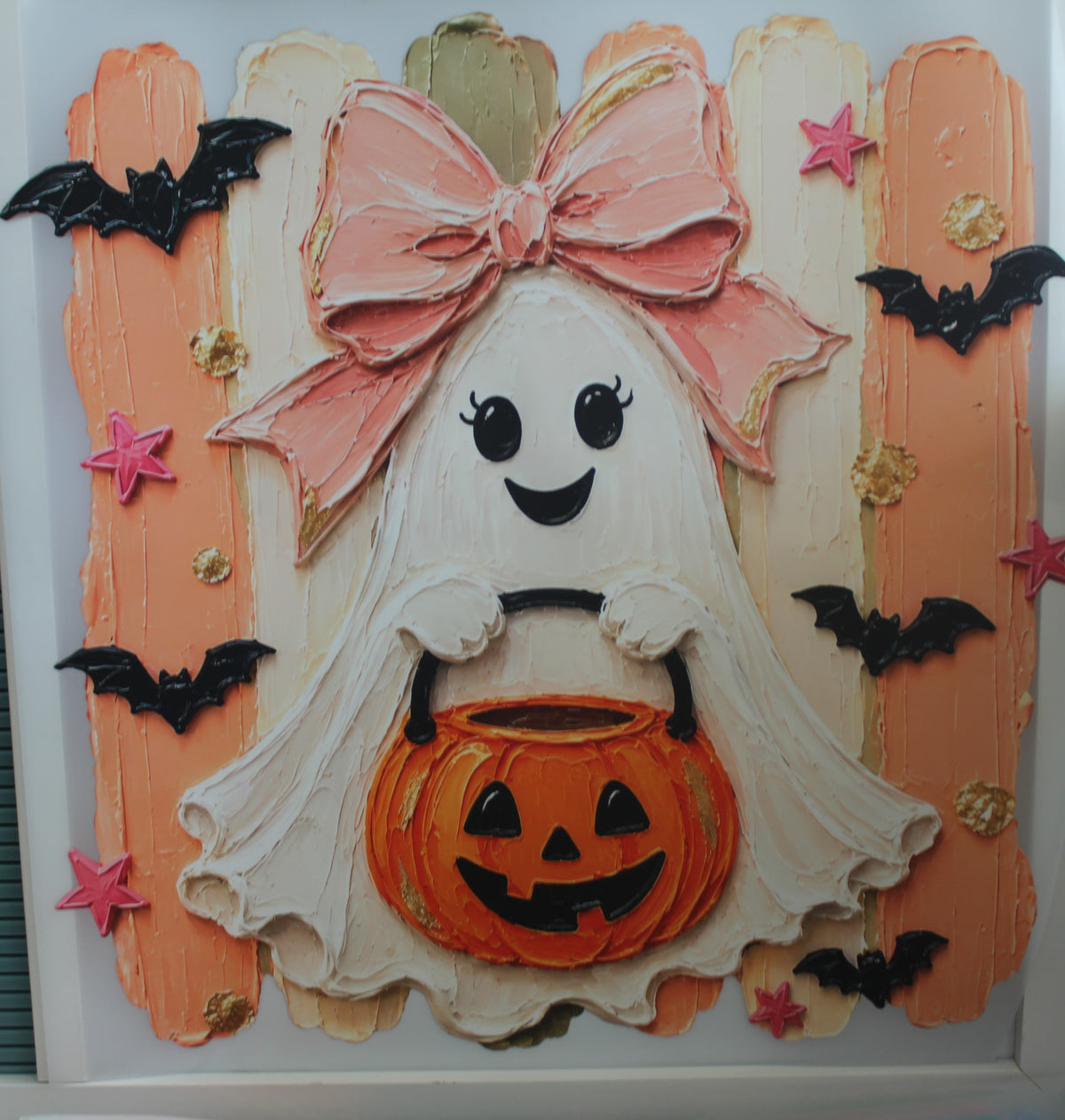 Ghost with Pink bow and bats