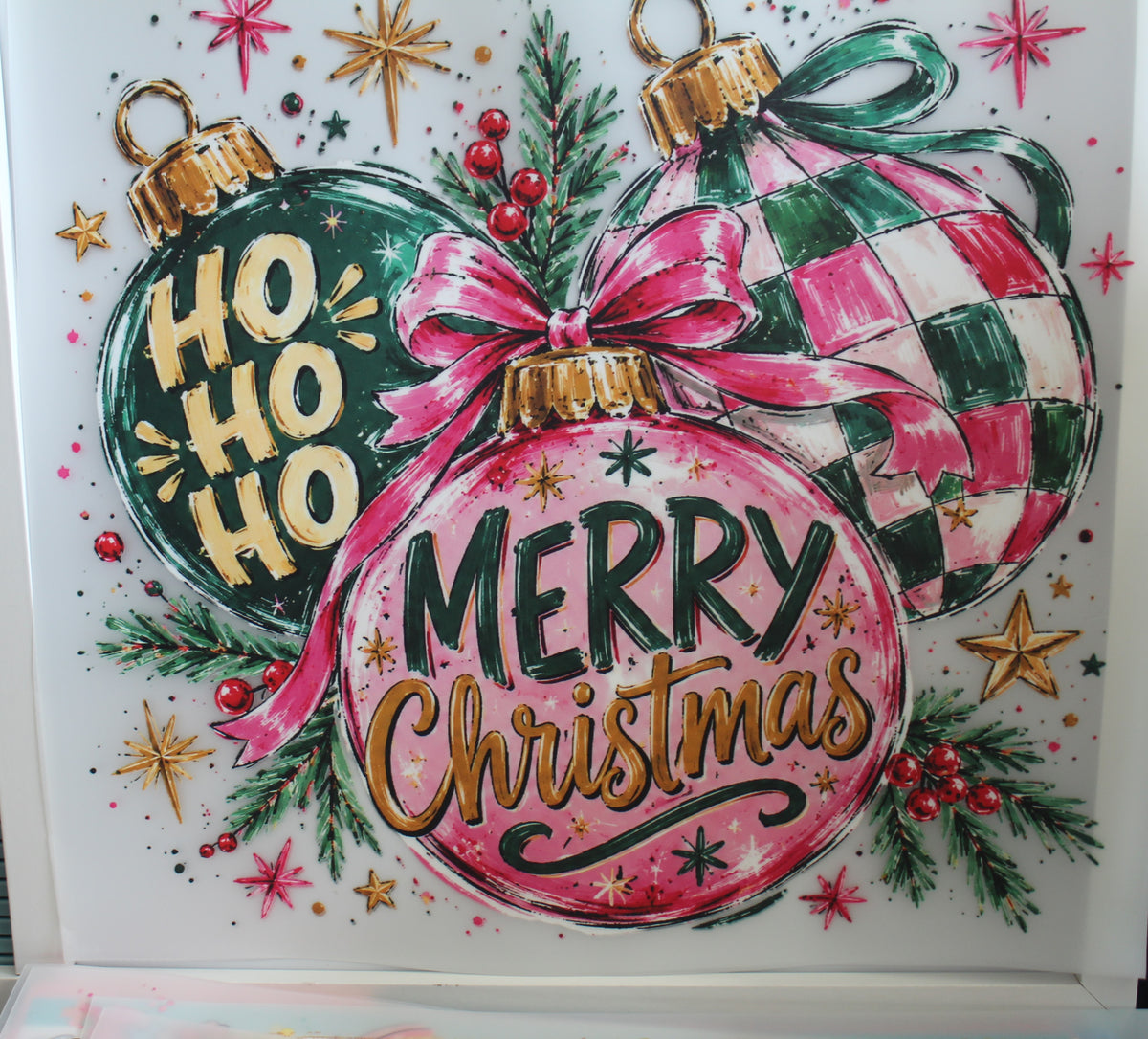 HO HO HO Merry Christmas with pink and green