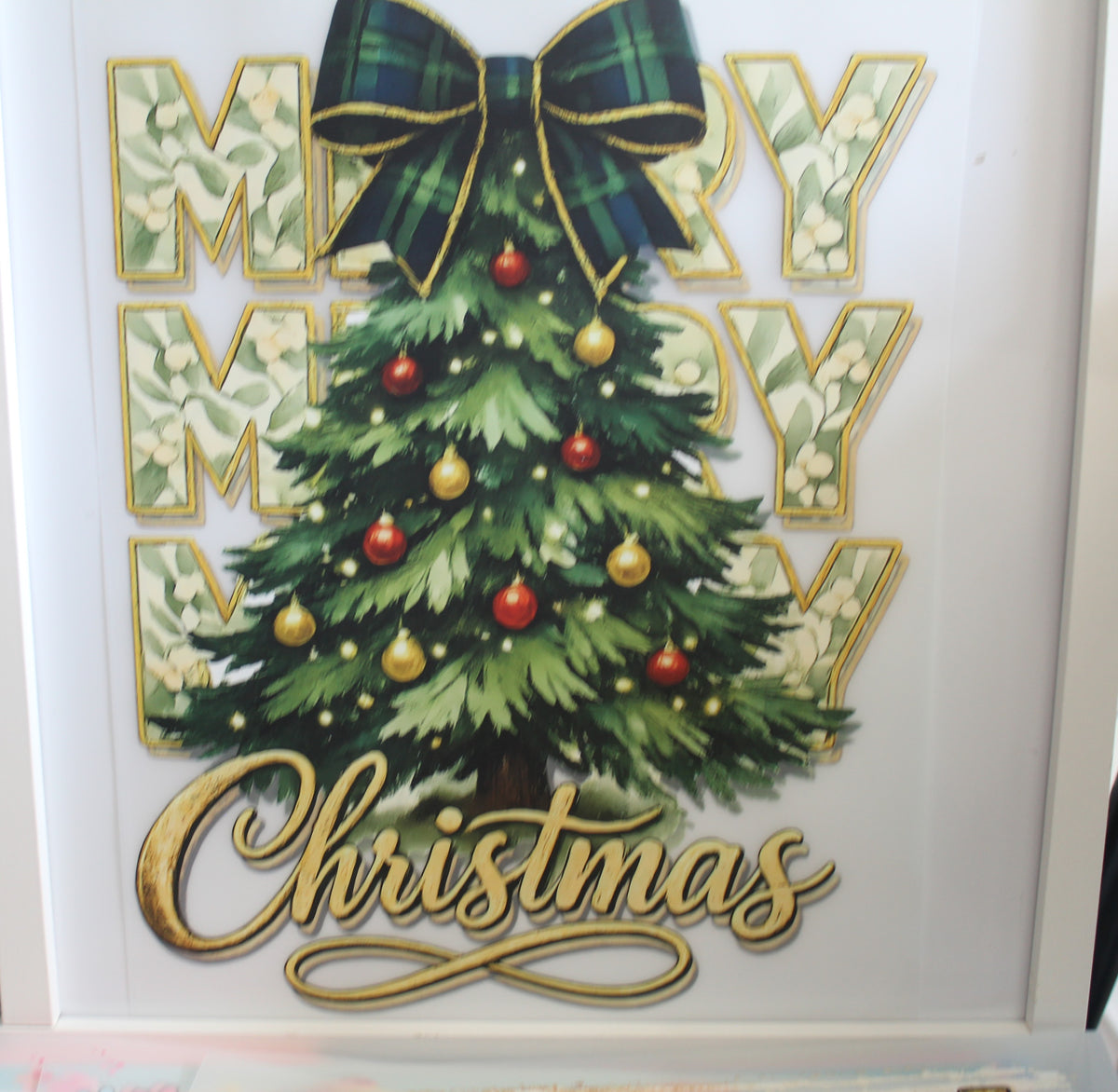 Merry Christmas Tree with Plaid Bow