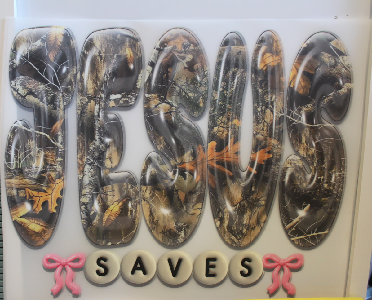 Camo Jesus Saves with Pink Bow