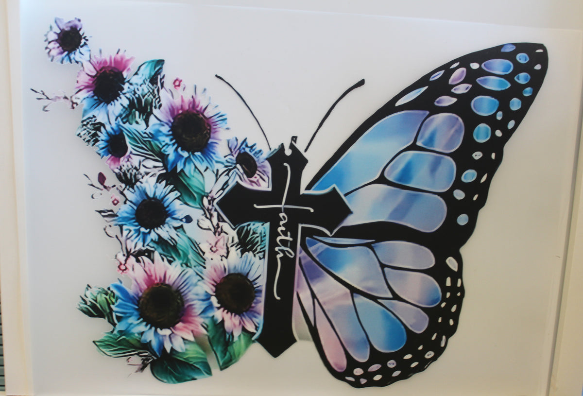 Blue Butterfly with Cross of Faith